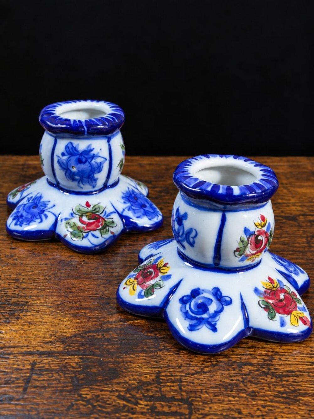Hand Painted Vestal Alcobaca Candleholders Portugal Floral Design Home Decor